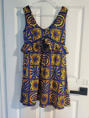 Ka'ehuwelolani Hawaiian Blue & Yellow Floral Sundress Hawaii Babydoll Dress